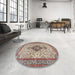 Round Machine Washable Traditional Chestnut Brown Rug in a Office, wshtr4153