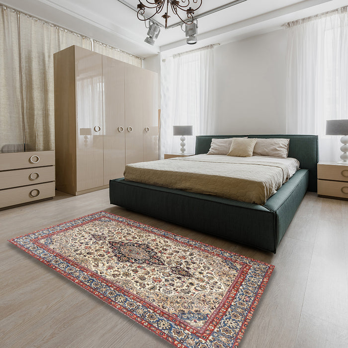 Traditional Chestnut Brown Medallion Rug in a Bedroom, tr4153
