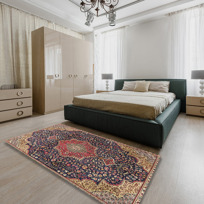 Traditional Camel Brown Medallion Rug in a Bedroom, tr4157