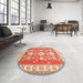 Round Machine Washable Traditional Brown Gold Rug in a Office, wshtr415