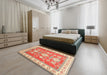 Traditional Brown Gold Geometric Rug in a Bedroom, tr415