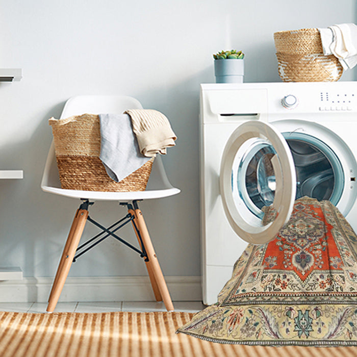 Machine Washable Traditional Sienna Brown Rug in a Washing Machine, wshtr4160