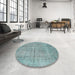 Round Traditional Cadet Blue Green Persian Rug in a Office, tr4161