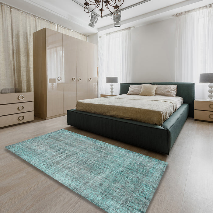 Traditional Cadet Blue Green Persian Rug in a Bedroom, tr4161