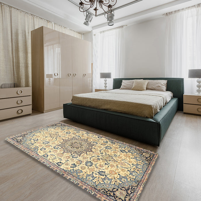 Machine Washable Traditional Dark Almond Brown Rug in a Bedroom, wshtr4163