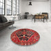 Round Traditional Cherry Red Medallion Rug in a Office, tr4165