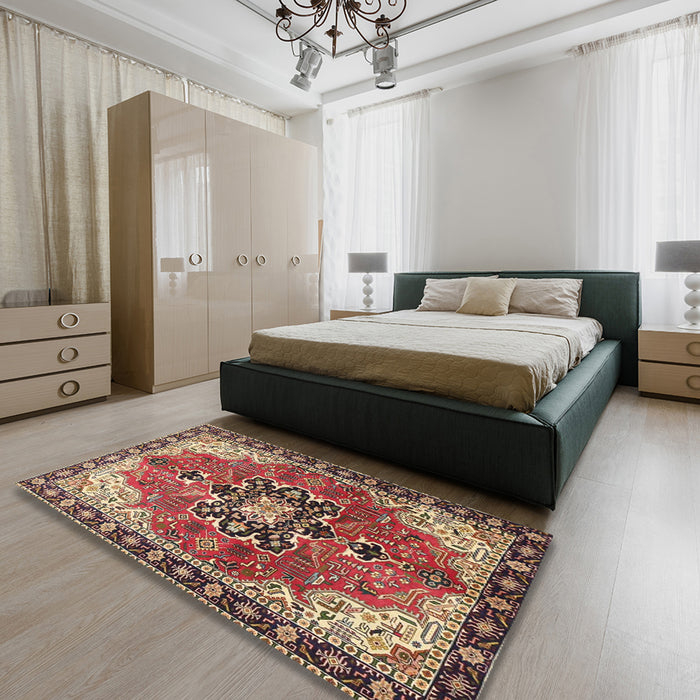 Machine Washable Traditional Saffron Red Rug in a Bedroom, wshtr4166