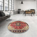 Round Traditional Saffron Red Medallion Rug in a Office, tr4166