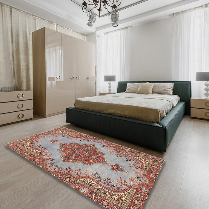 Machine Washable Traditional Tan Brown Rug in a Bedroom, wshtr4176