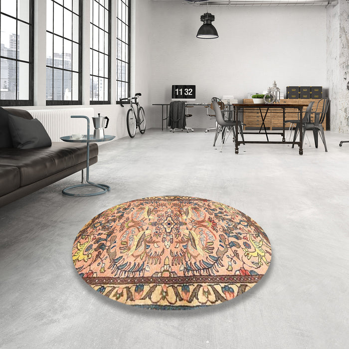 Round Machine Washable Traditional Sienna Brown Rug in a Office, wshtr4178