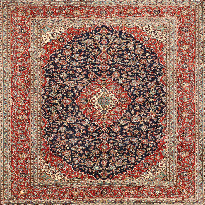 Square Traditional Saffron Red Medallion Rug, tr417