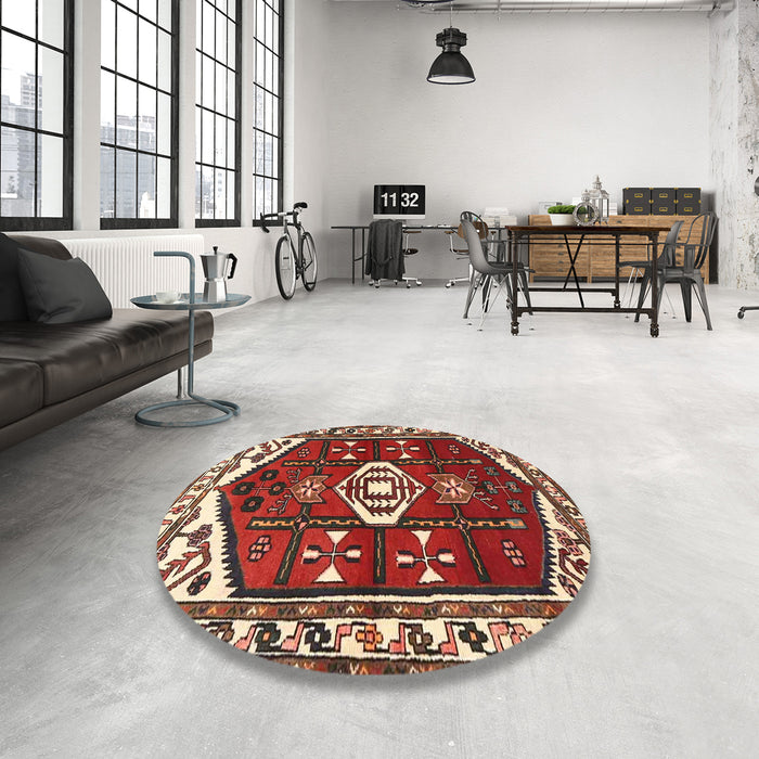 Round Machine Washable Traditional Tomato Red Rug in a Office, wshtr4180