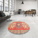 Round Machine Washable Traditional Red Rug in a Office, wshtr418