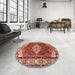 Round Machine Washable Traditional Tangerine Pink Rug in a Office, wshtr4193