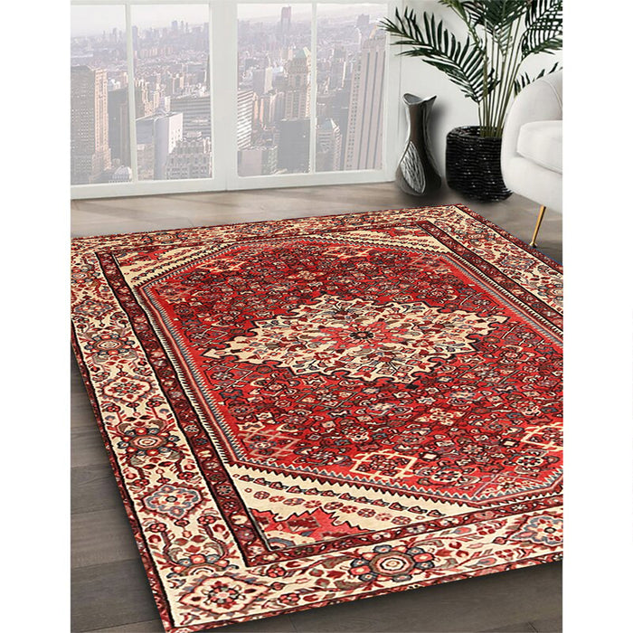 Machine Washable Traditional Tangerine Pink Rug in a Family Room, wshtr4193