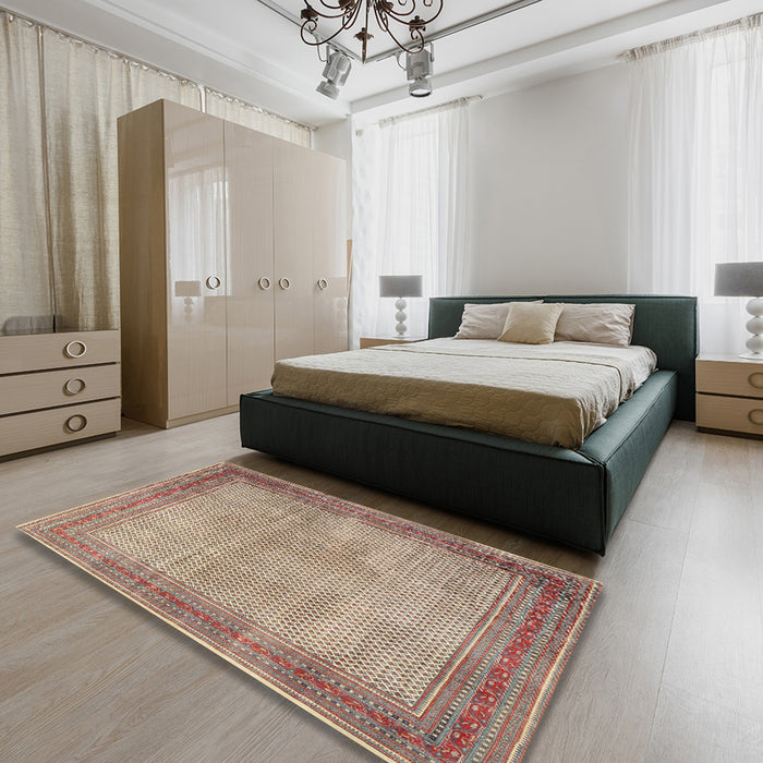 Machine Washable Traditional Sienna Brown Rug in a Bedroom, wshtr4194