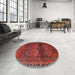 Round Traditional Red Persian Rug in a Office, tr4198