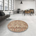 Round Machine Washable Traditional Sienna Brown Rug in a Office, wshtr419