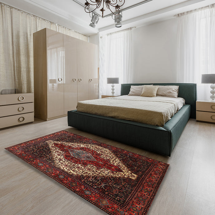 Traditional Sienna Brown Persian Rug in a Bedroom, tr41