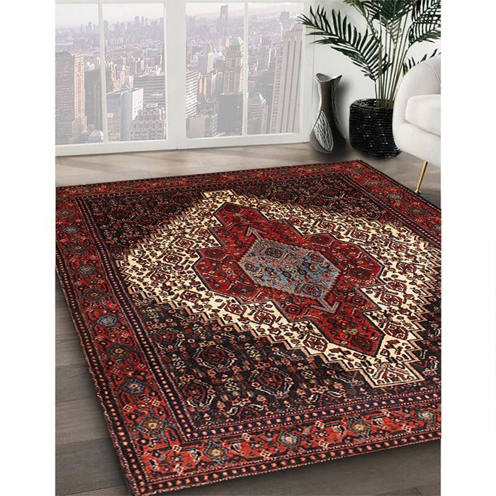 Traditional Sienna Brown Persian Rug in Family Room, tr41