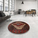 Round Machine Washable Traditional Sienna Brown Rug in a Office, wshtr41