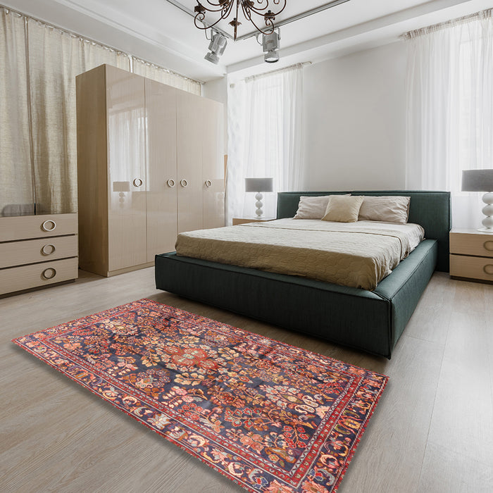 Traditional Brown Red Persian Rug in a Bedroom, tr4200