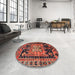 Round Machine Washable Traditional Rust Pink Rug in a Office, wshtr4206
