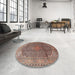 Round Machine Washable Traditional Light Copper Gold Rug in a Office, wshtr4207