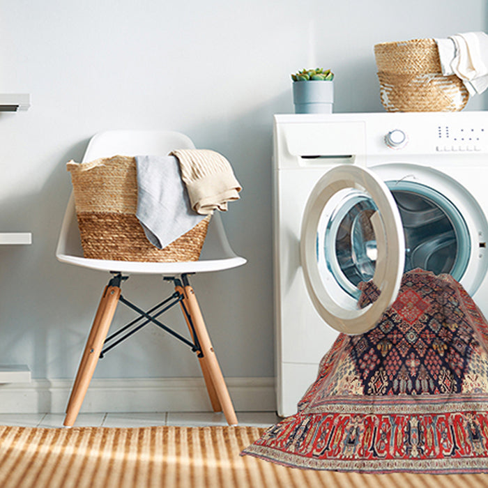 Machine Washable Traditional Saffron Red Rug in a Washing Machine, wshtr4208