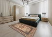 Traditional Dark Sienna Brown Medallion Rug in a Bedroom, tr420