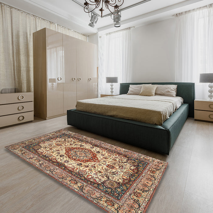 Machine Washable Traditional Dark Sienna Brown Rug in a Bedroom, wshtr420