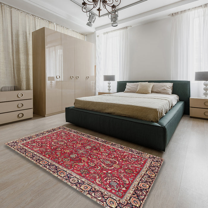 Traditional Light Copper Gold Persian Rug in a Bedroom, tr4211
