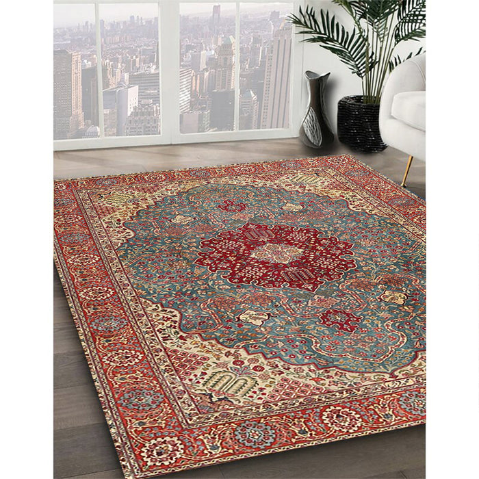 Traditional Camel Brown Medallion Rug in Family Room, tr4212
