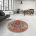 Round Machine Washable Traditional Camel Brown Rug in a Office, wshtr4212