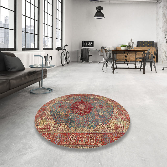 Round Traditional Camel Brown Medallion Rug in a Office, tr4212
