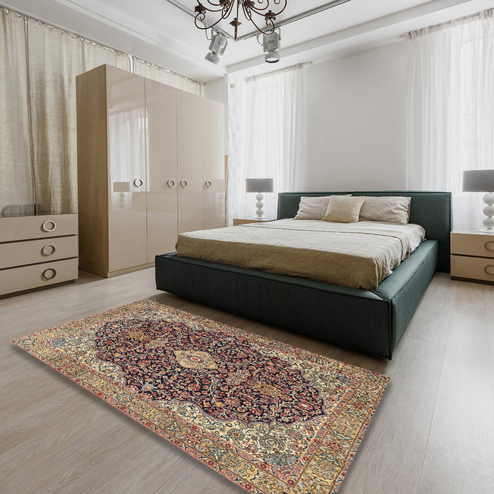 Traditional Red Brown Persian Rug in a Bedroom, tr4214