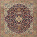 Round Machine Washable Traditional Red Brown Rug, wshtr4214