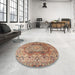 Round Machine Washable Traditional Chestnut Brown Rug in a Office, wshtr4215