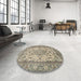 Round Traditional Brown Medallion Rug in a Office, tr4217