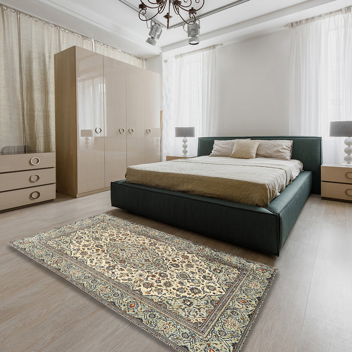 Traditional Brown Medallion Rug in a Bedroom, tr4218