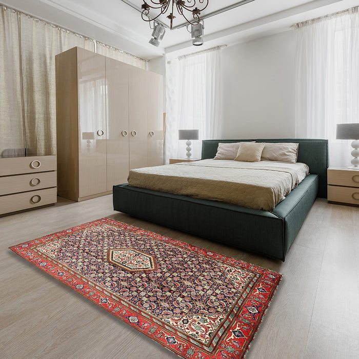 Traditional Saffron Red Persian Rug in a Bedroom, tr421