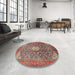 Round Machine Washable Traditional Saffron Red Rug in a Office, wshtr421