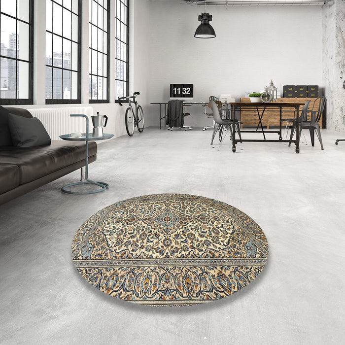Round Traditional Brown Medallion Rug in a Office, tr4220