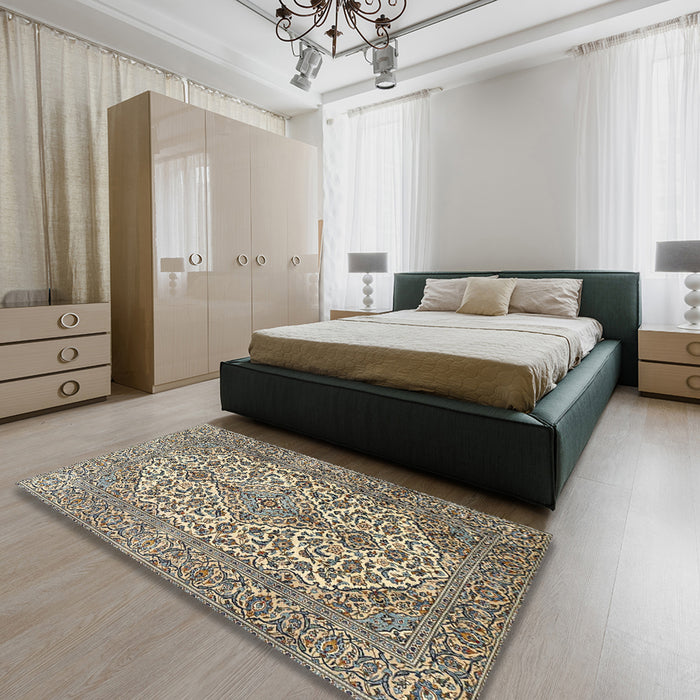 Traditional Brown Medallion Rug in a Bedroom, tr4220