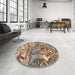 Round Traditional Dark Sienna Brown Animal Rug in a Office, tr4225