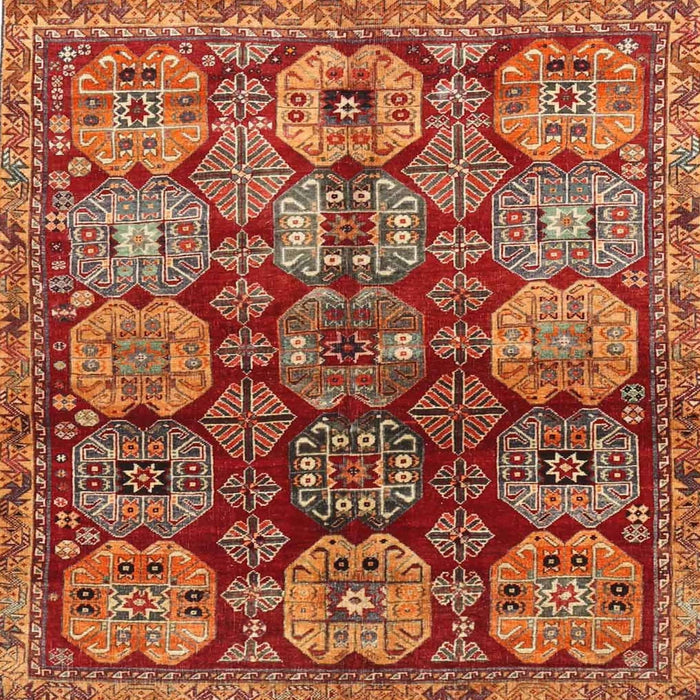 Round Machine Washable Traditional Orange Rug, wshtr4226