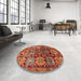 Round Machine Washable Traditional Orange Rug in a Office, wshtr4226