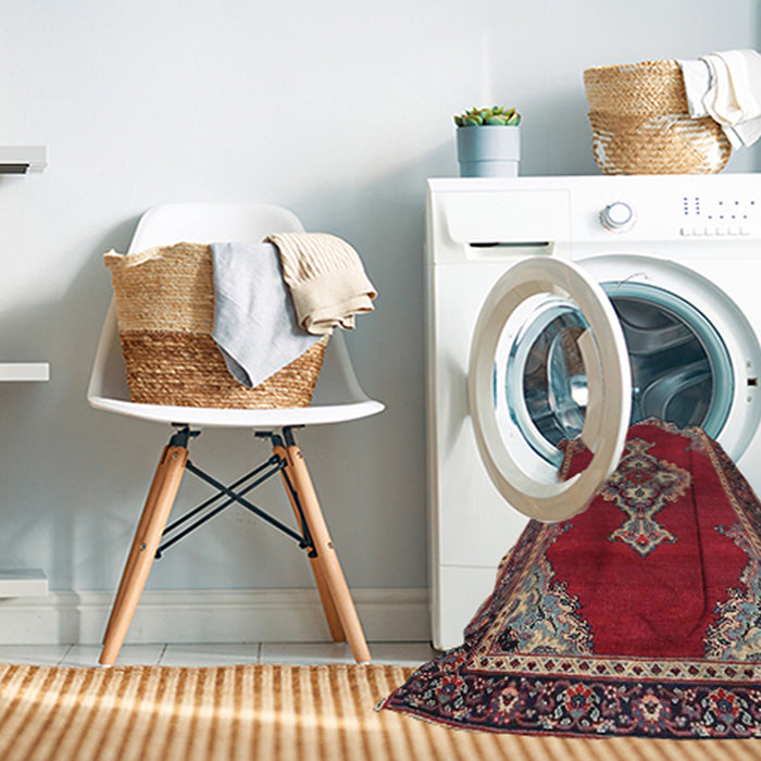 Machine Washable Traditional Dark Almond Brown Rug in a Washing Machine, wshtr4234