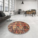 Round Machine Washable Traditional Tomato Red Rug in a Office, wshtr4235