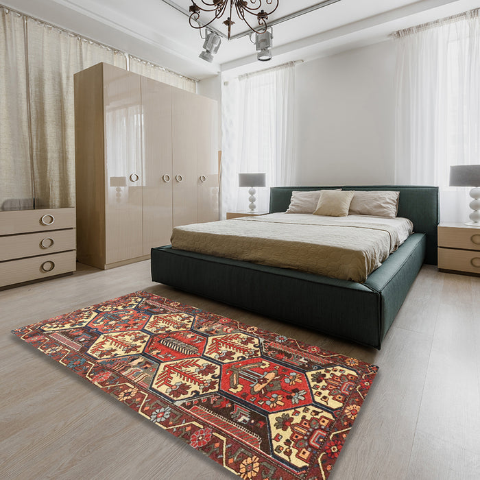 Machine Washable Traditional Tomato Red Rug in a Bedroom, wshtr4235